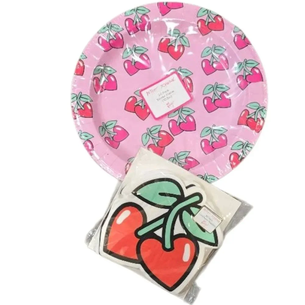 Betsey Johnson Heart Cherries Paper Plates & Napkin‎ Set